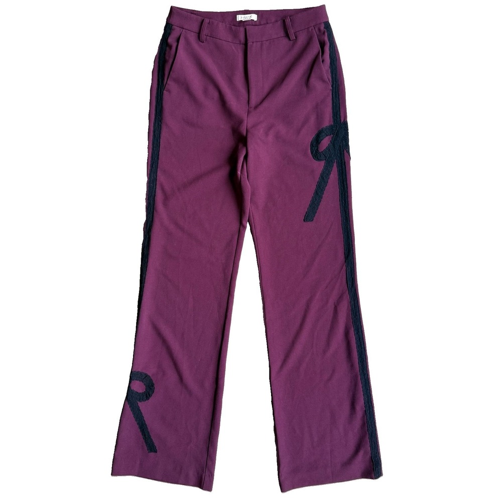 Maeve By Anthropologie Ribbon Slim Flare Trouser Pant Maroon Sz 12 Tall Coquette - Picture 3 of 7